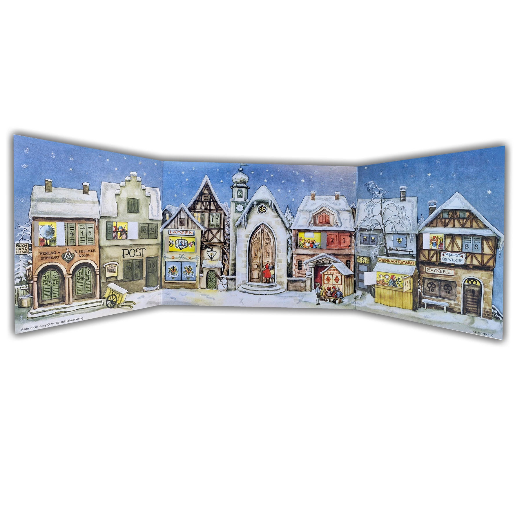 Paper Advent calendar "The little town" from 1946