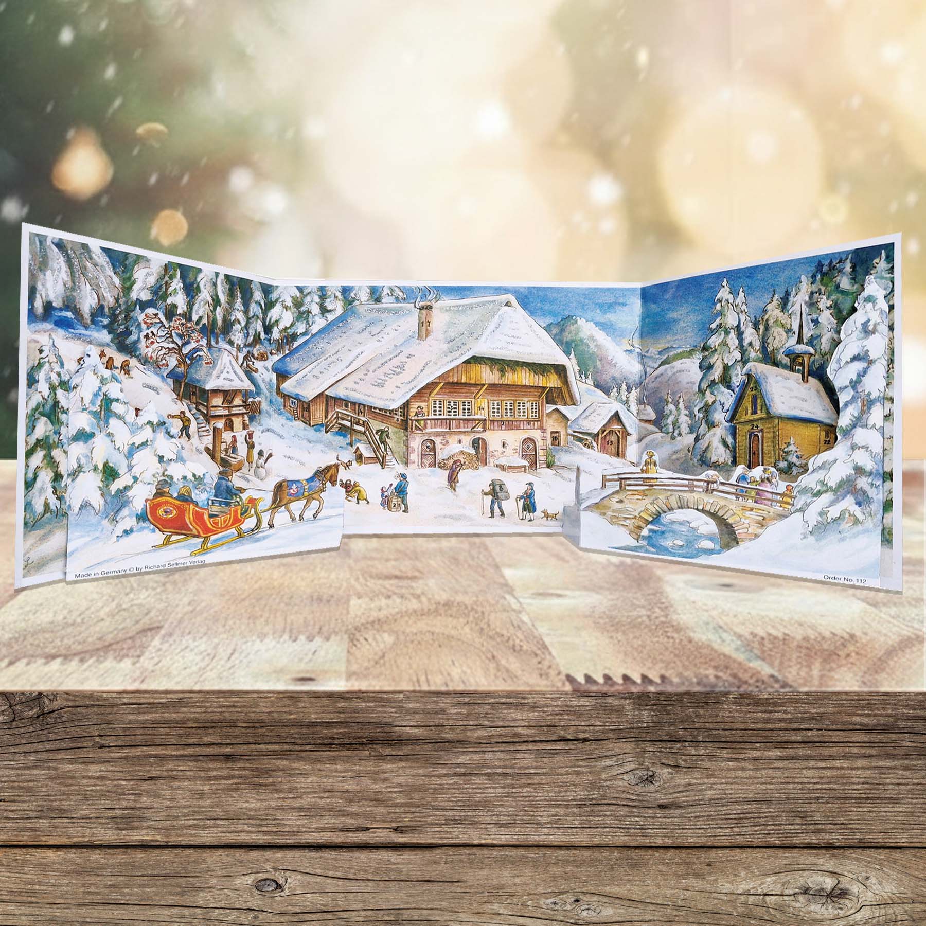 Adventskalender Weihnachten in den Alpen aufgestellt