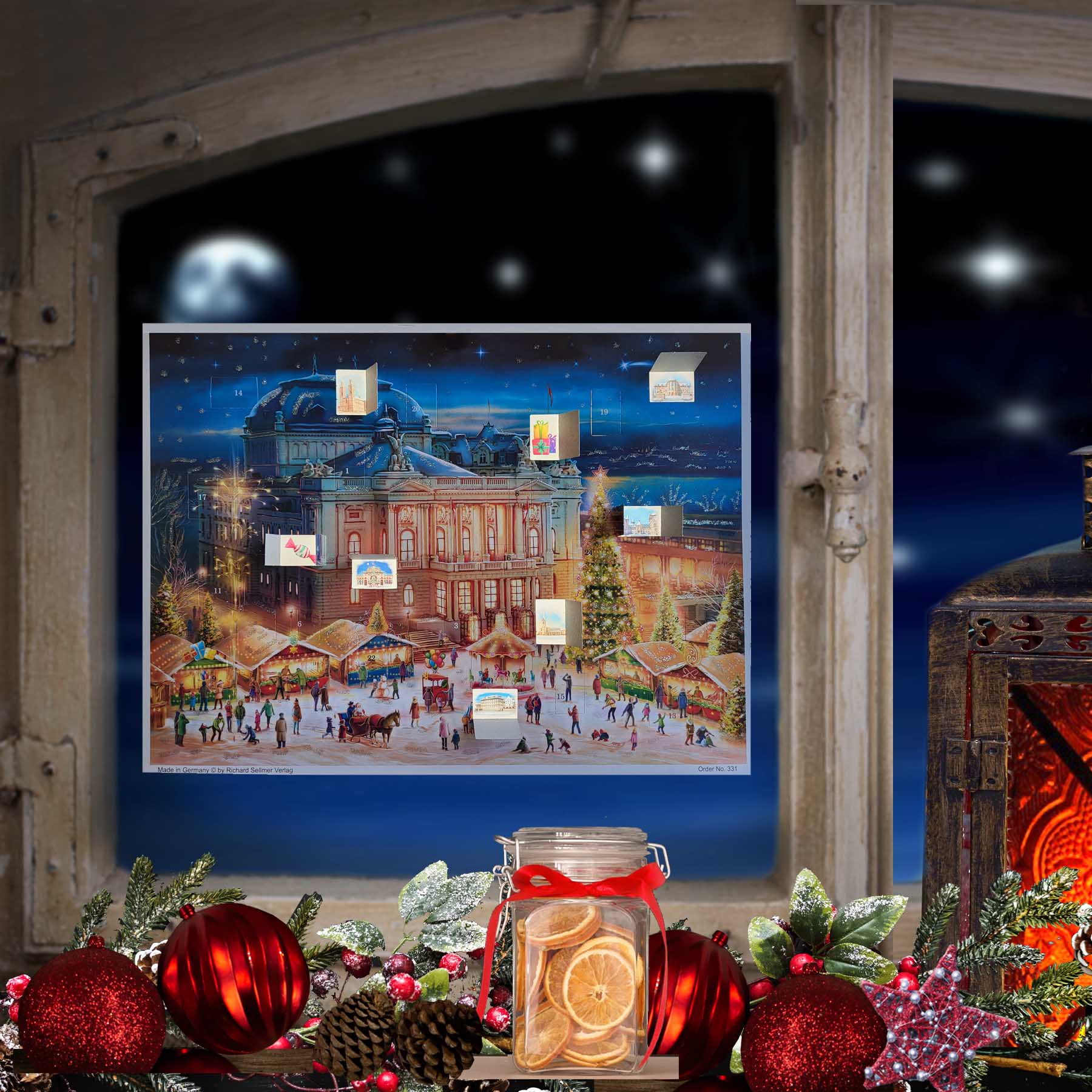 Adventskalender Zürich am Fenster hängend