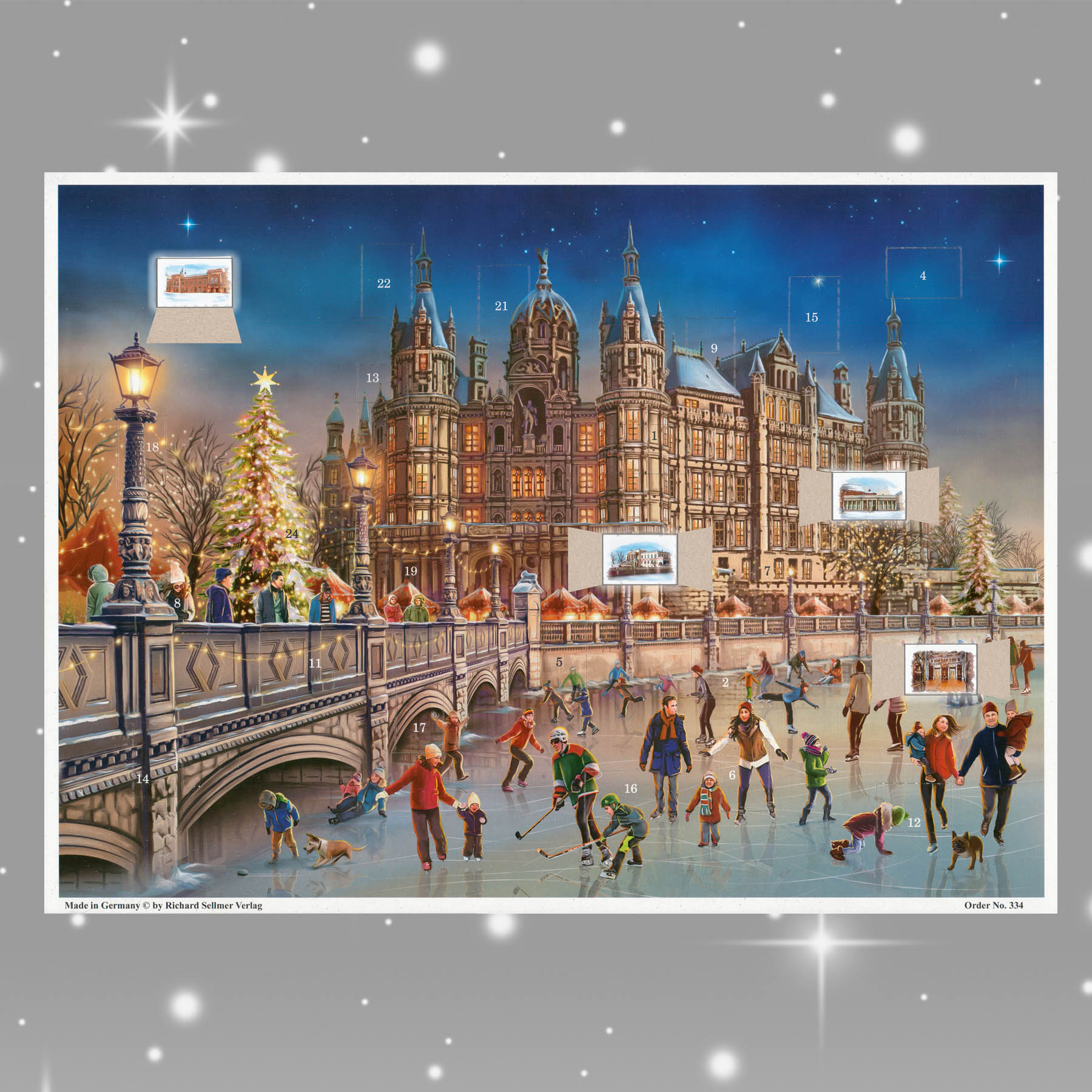 Adventskalender Schwerin mit einigen geöffneten Türchen
