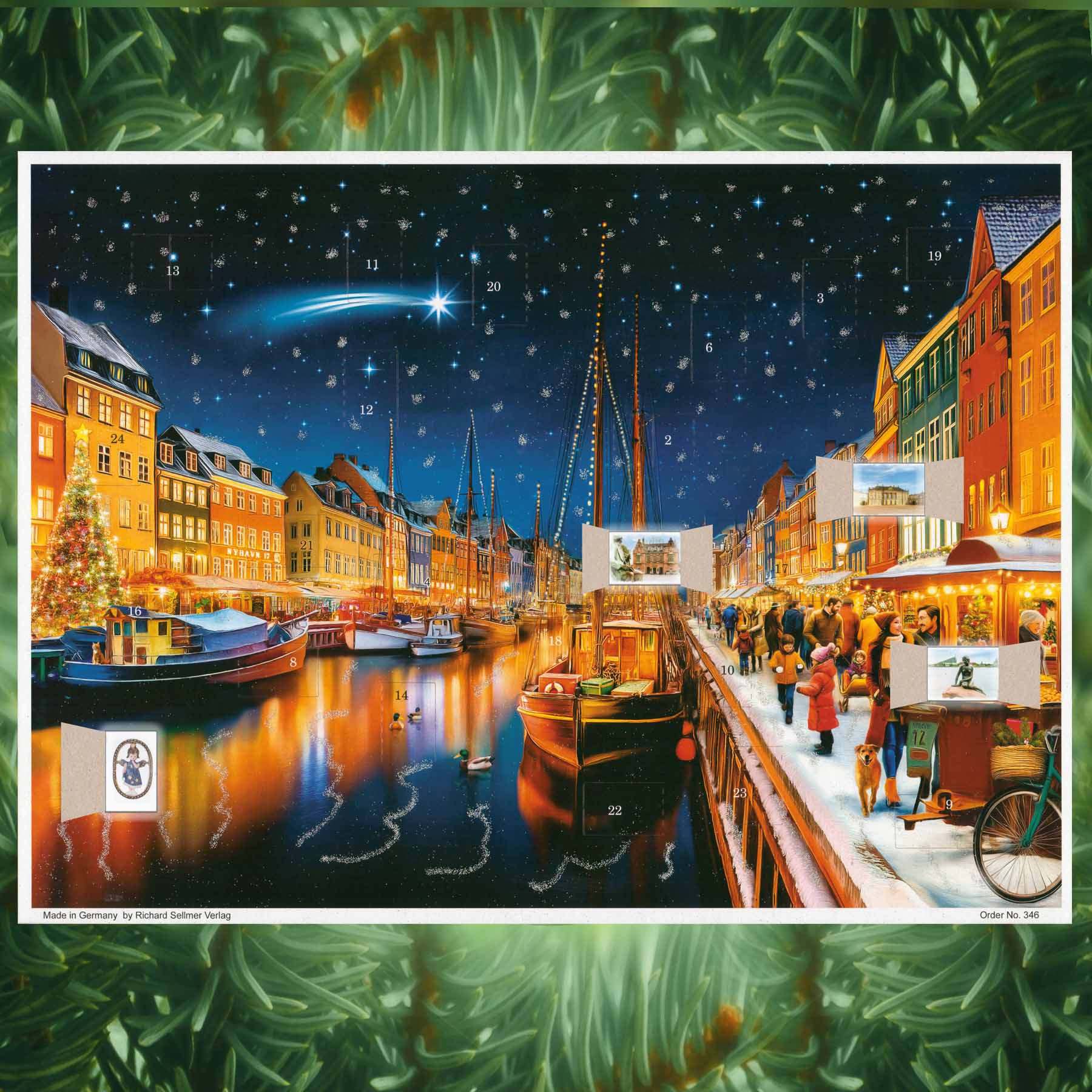 Adventskalender Kopenhagen mit einigen geöffneten Türchen