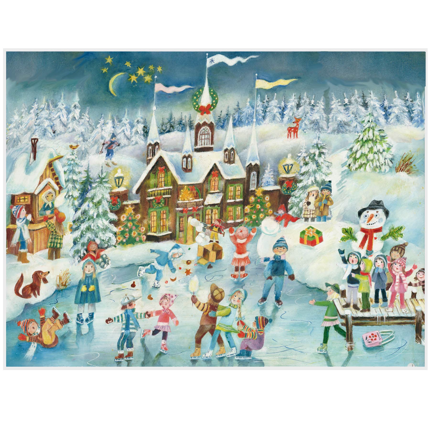 großformatiger Adventskalender Eislauffreuden am Schloß