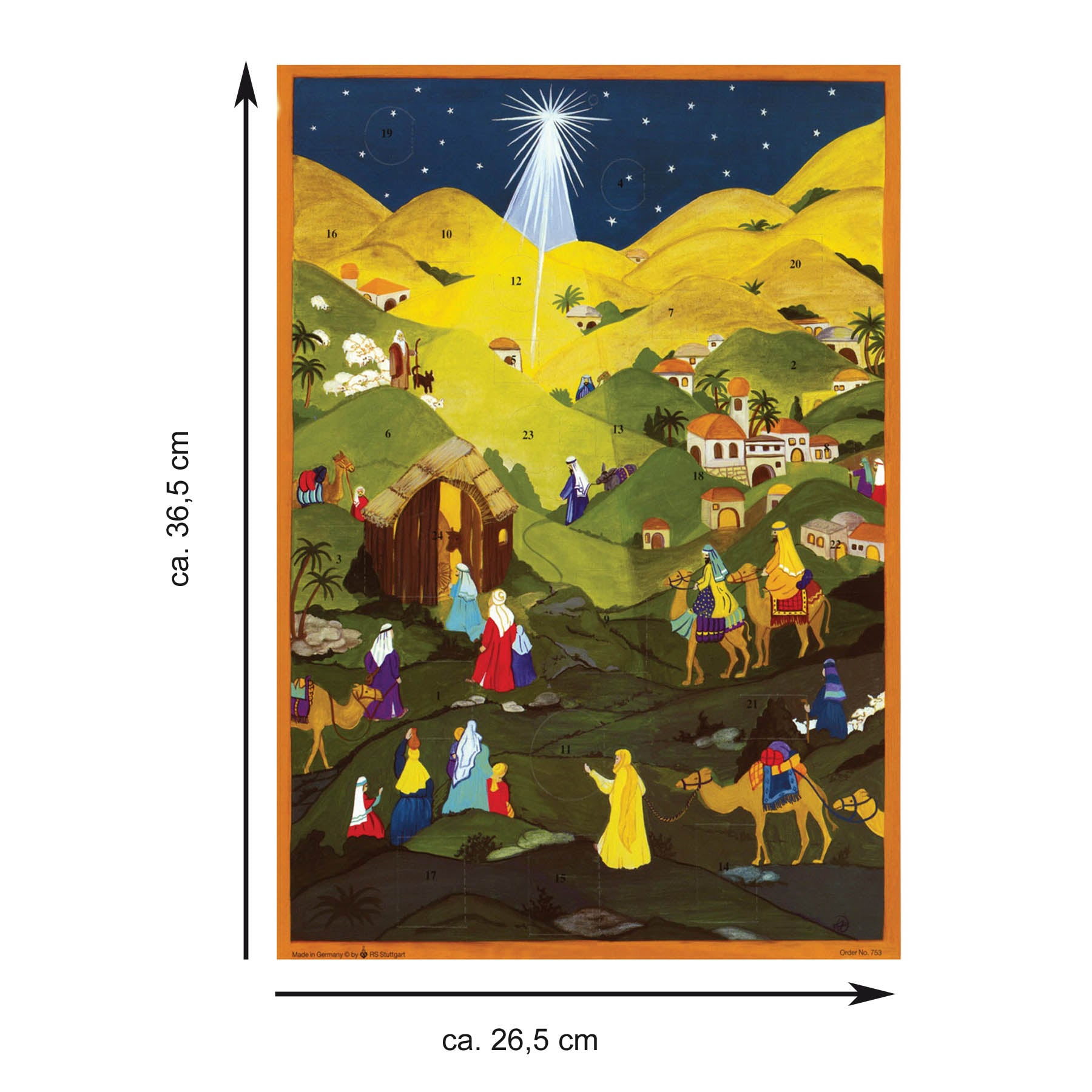 Adventskalender in den Hügeln von Bethlehem mit Maßangabe