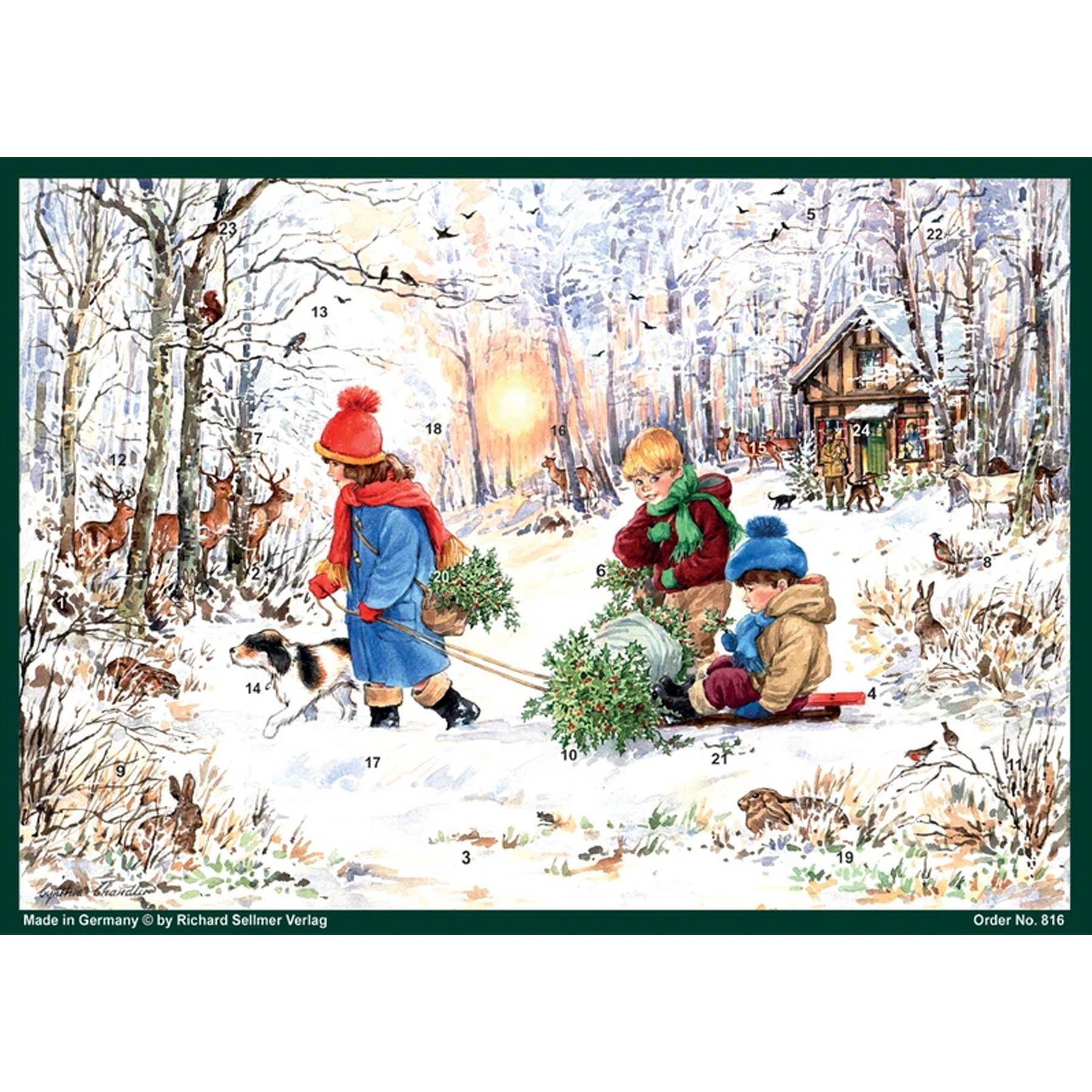 Adventskalender A4 "Schneefreuden im Wald" - Sellmer Adventskalender