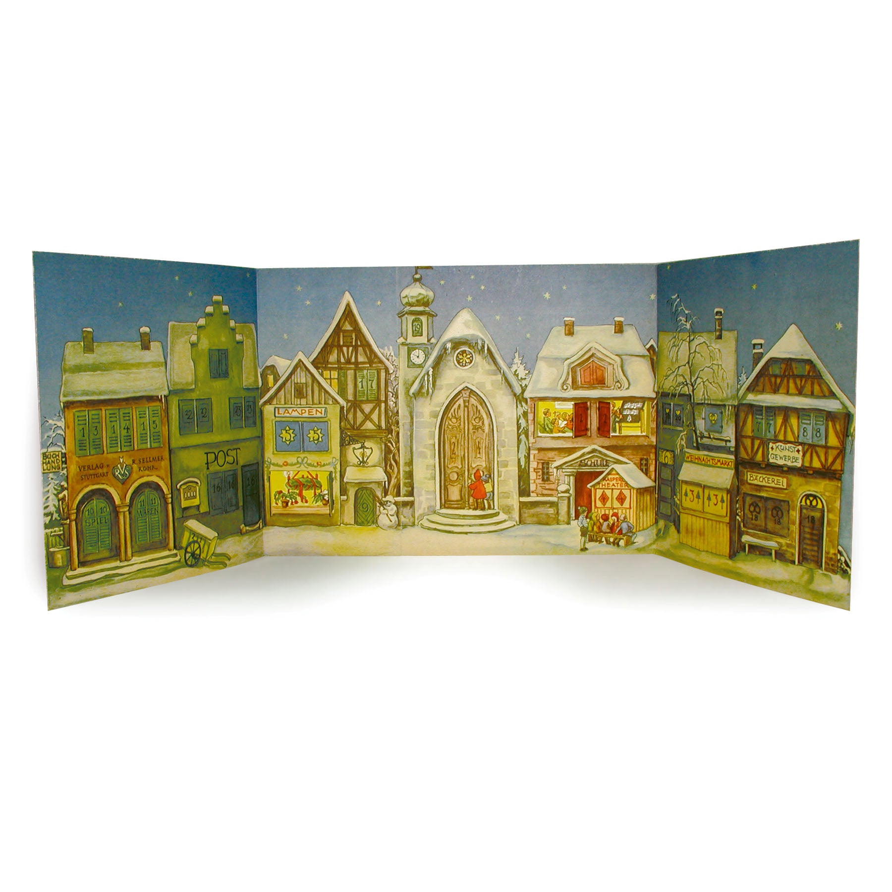 Paper Advent calendar "The little town" from 1946