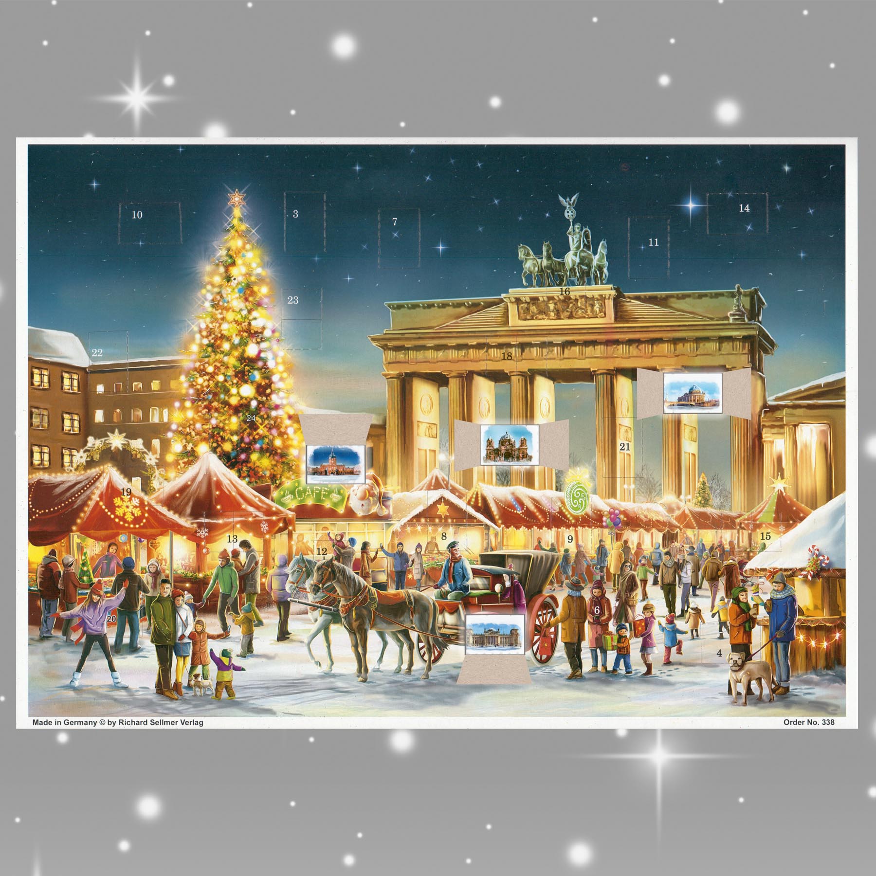 Adventskalender Berlin mit einigen geöffneten Türchen
