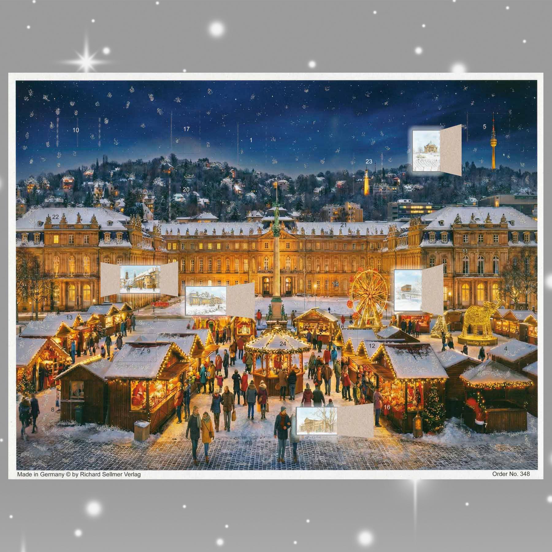 Adventskalender Stuttgart mit einigen geöffneten Türchen