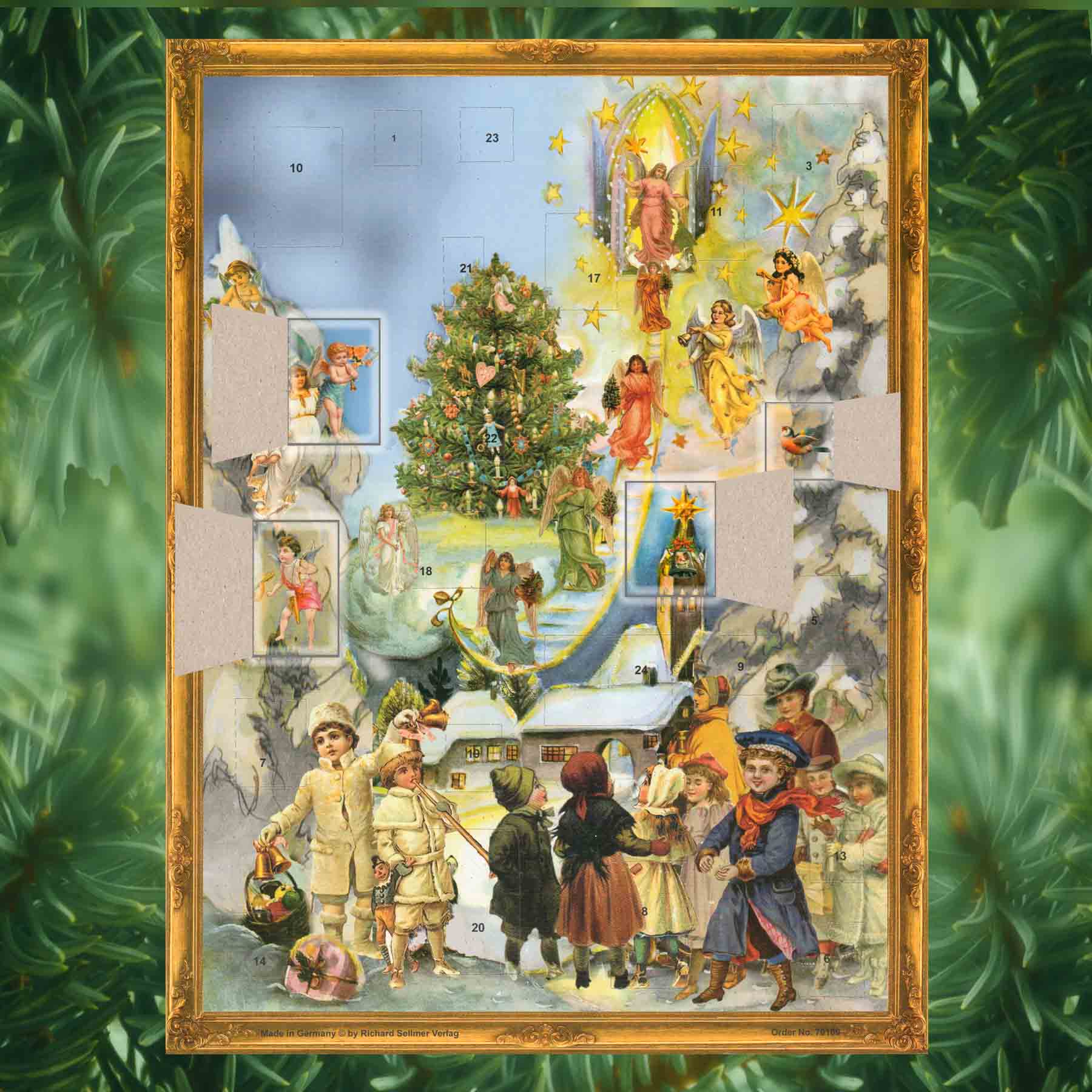 Adventskalender Himmelsleiter mit einigen geöffneten Türchen thumbnail