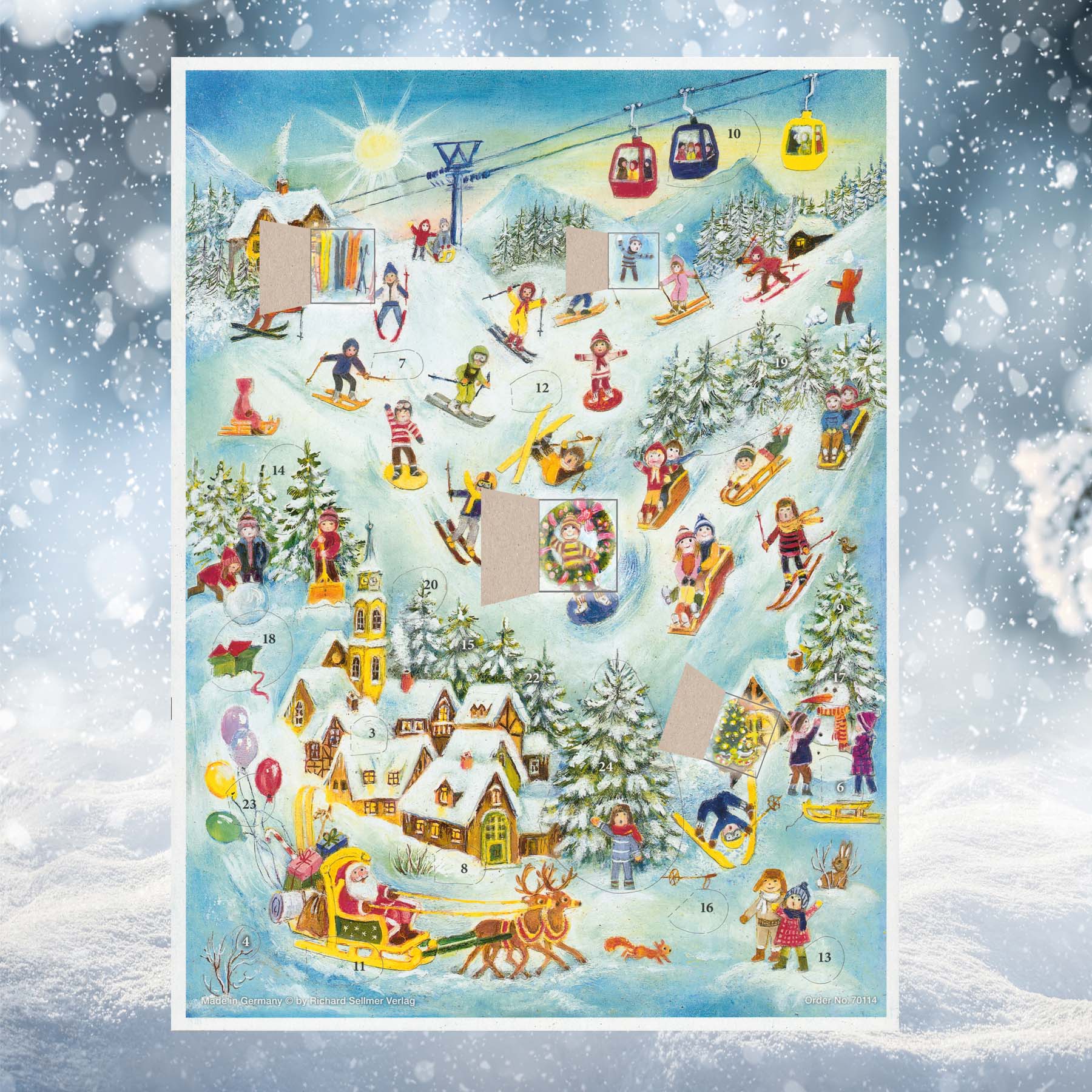 Adventskalender Ski-Spass mit einigen geöffneten Türchen thumbnail