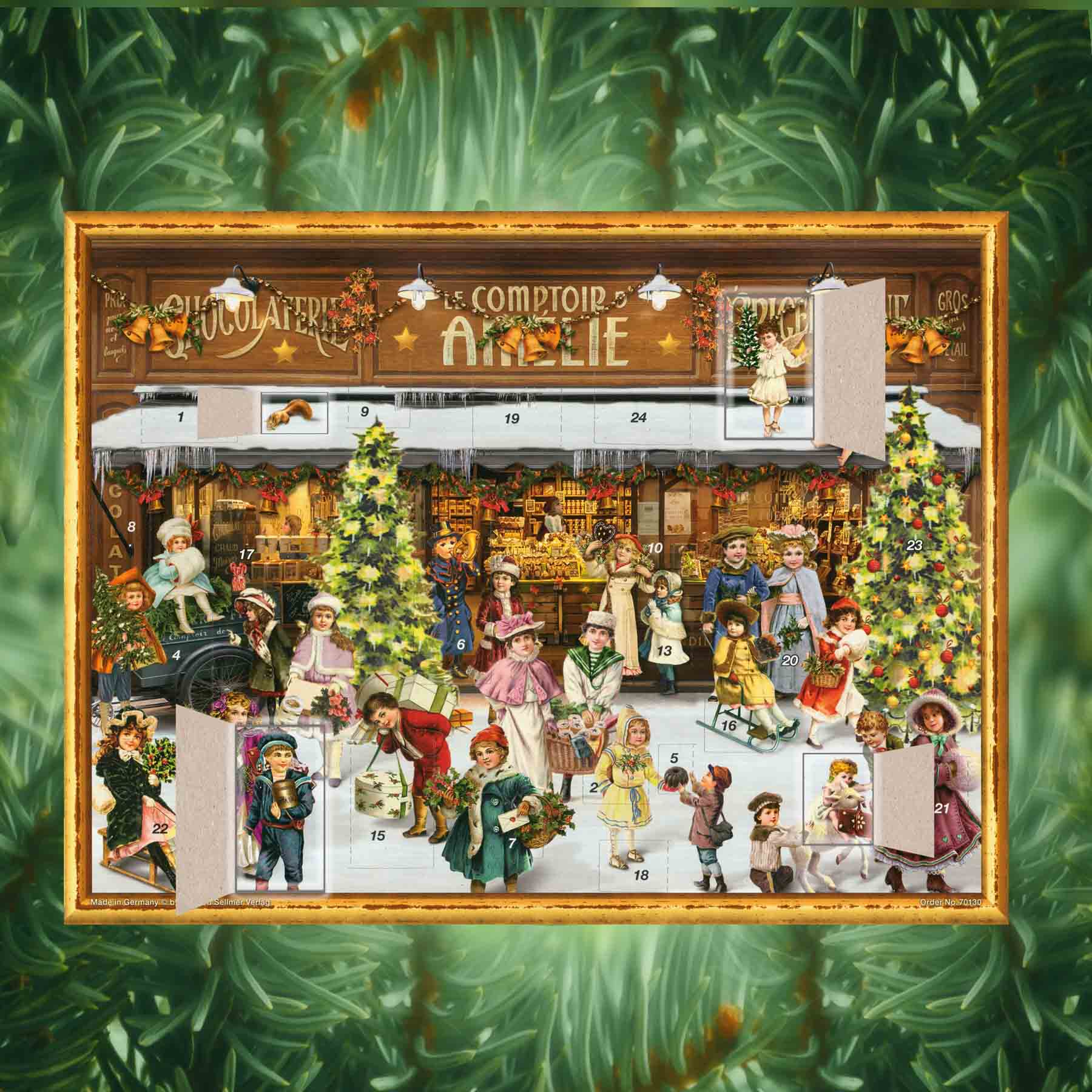 Adventskalender viktorianischer Laden mit einigen geöffneten Türchen thumbnail