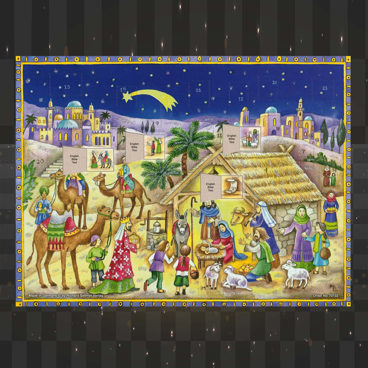 Adventskalender Kommet herbei und seht das Kind mit einigen geöffneten Türchen