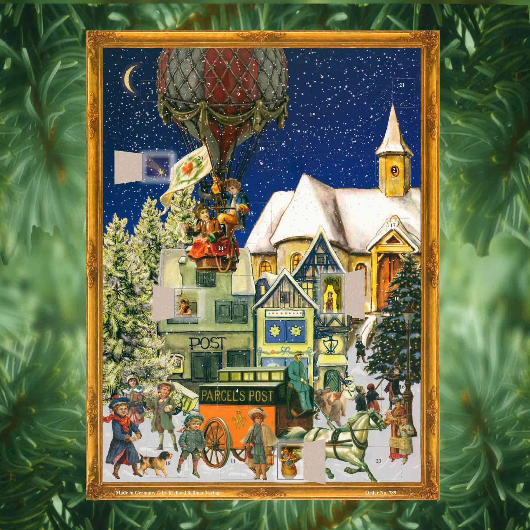 Adventskalender Fesselballon mit einigen geöffneten Türchen thumbnail