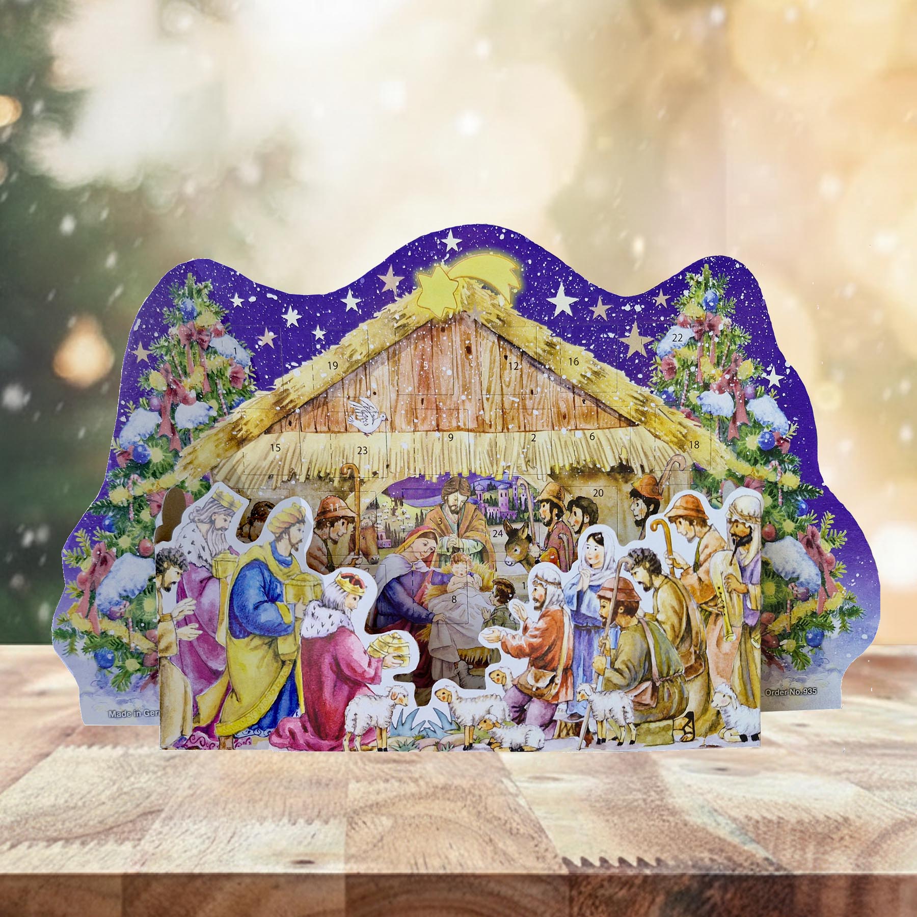 Adventskalender Bei der Weihnachtskrippe aufgestellt