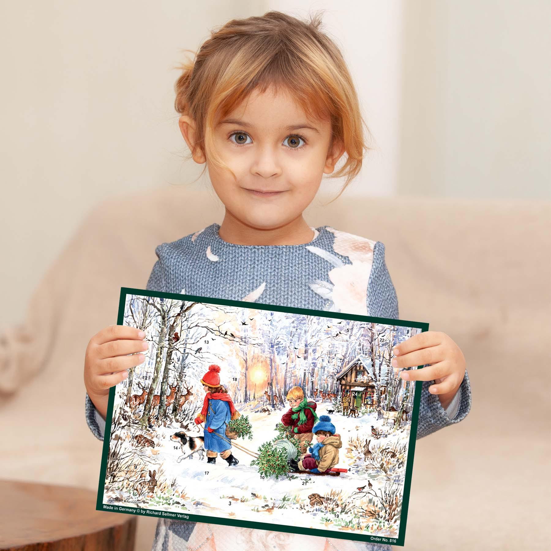 Adventskalender A4 "Schneefreuden im Wald" - Sellmer Adventskalender thumbnail