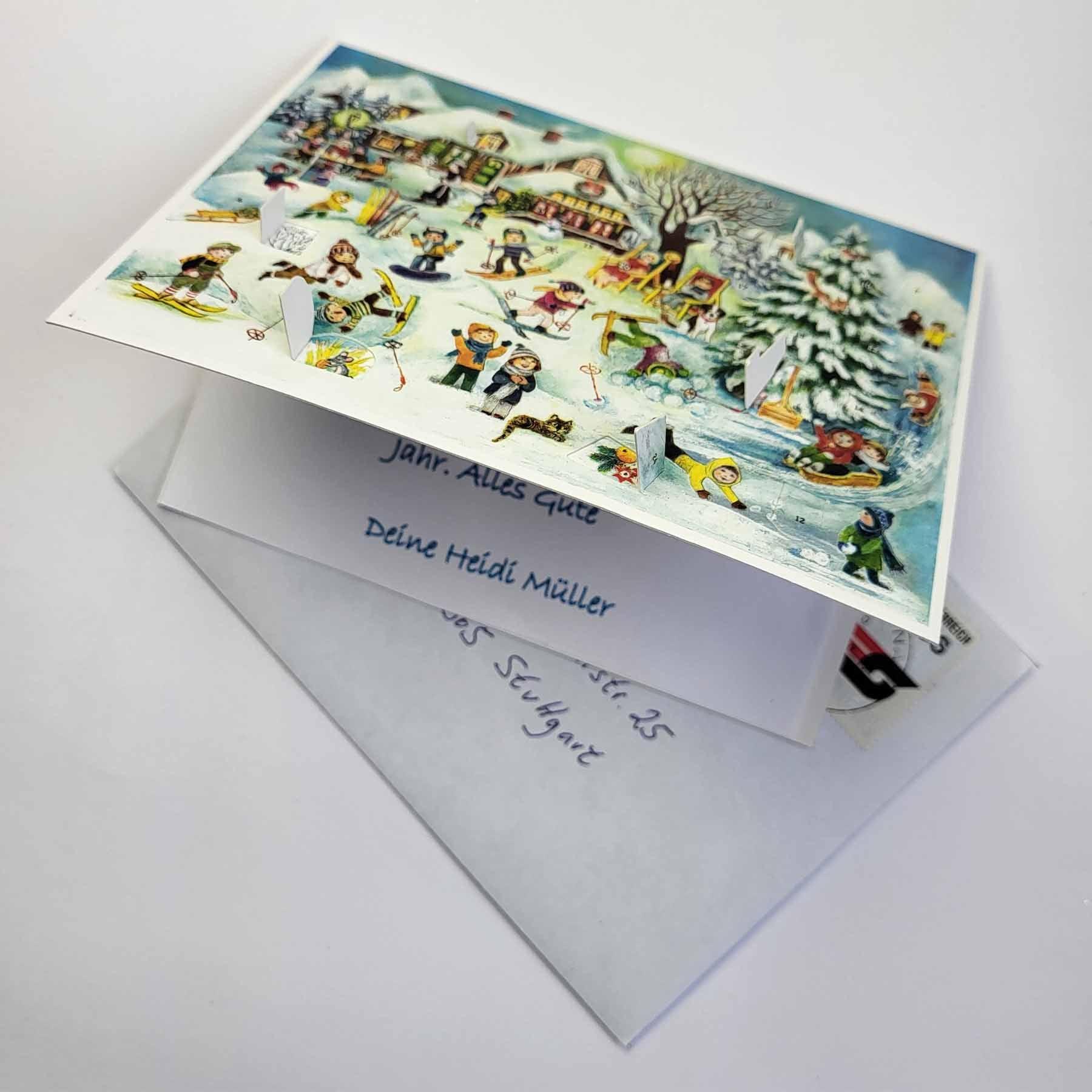 Postkarten-Adventskalender "Skihütte" - Sellmer Adventskalender
