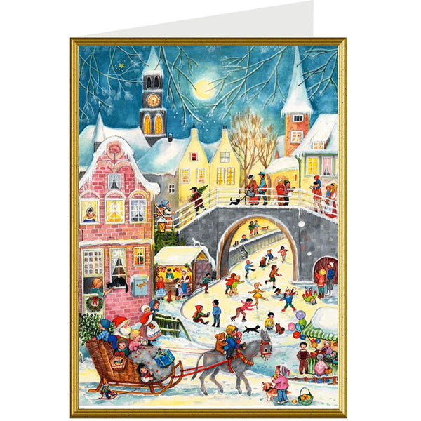 Weihnachtskarte "Buntes Treiben an der Brücke" - Sellmer Adventskalender